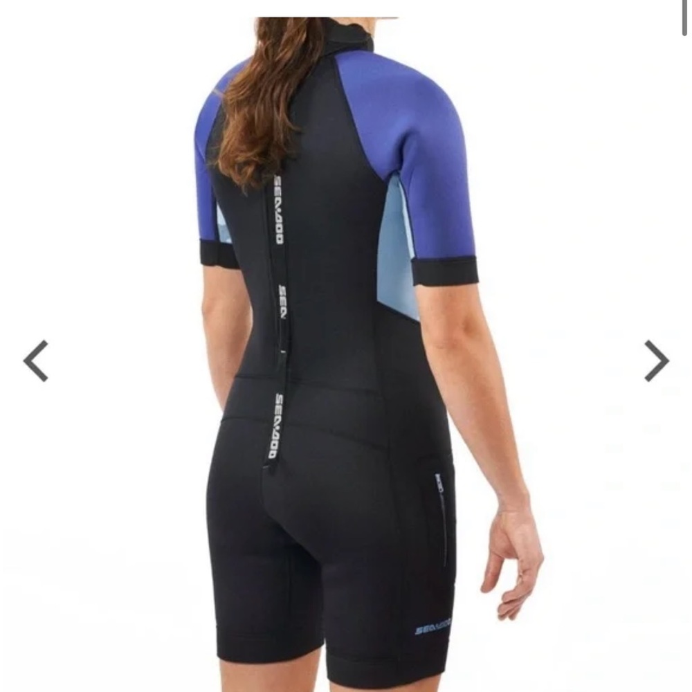Women’s Short Sleeve Wetsuit Top - Black with Blue Panels - Picture 2 of 10